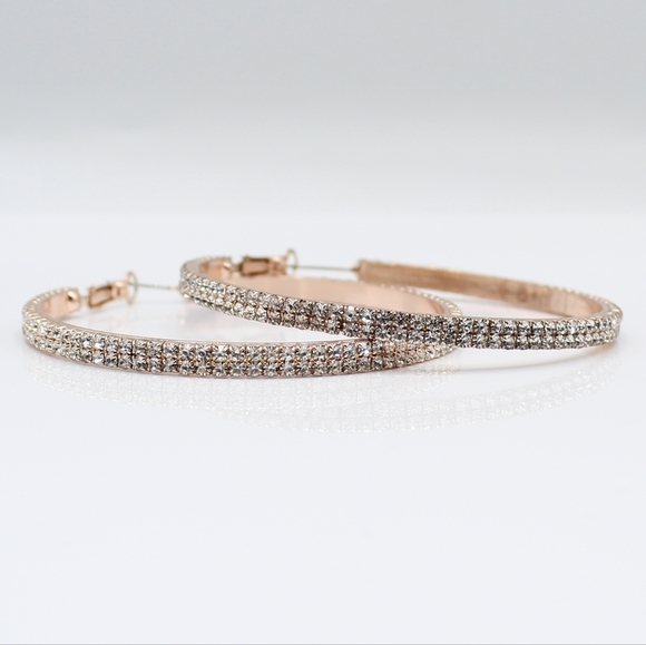 Rose gold rhinestone hoop earrings - Picture 2 of 7
